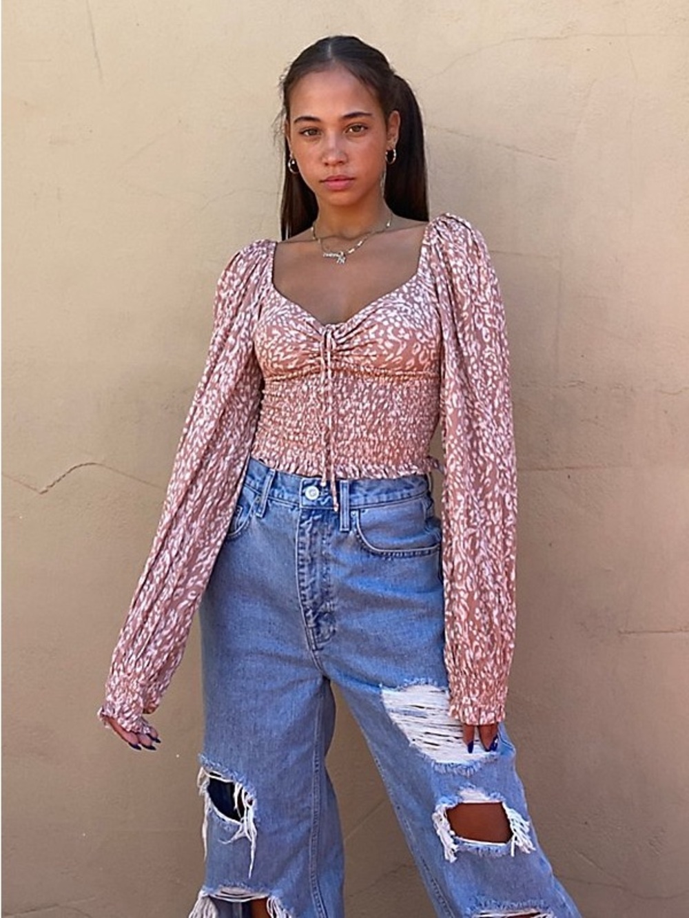Urban Outfitters Leopard  Old Soul Smocked Top S